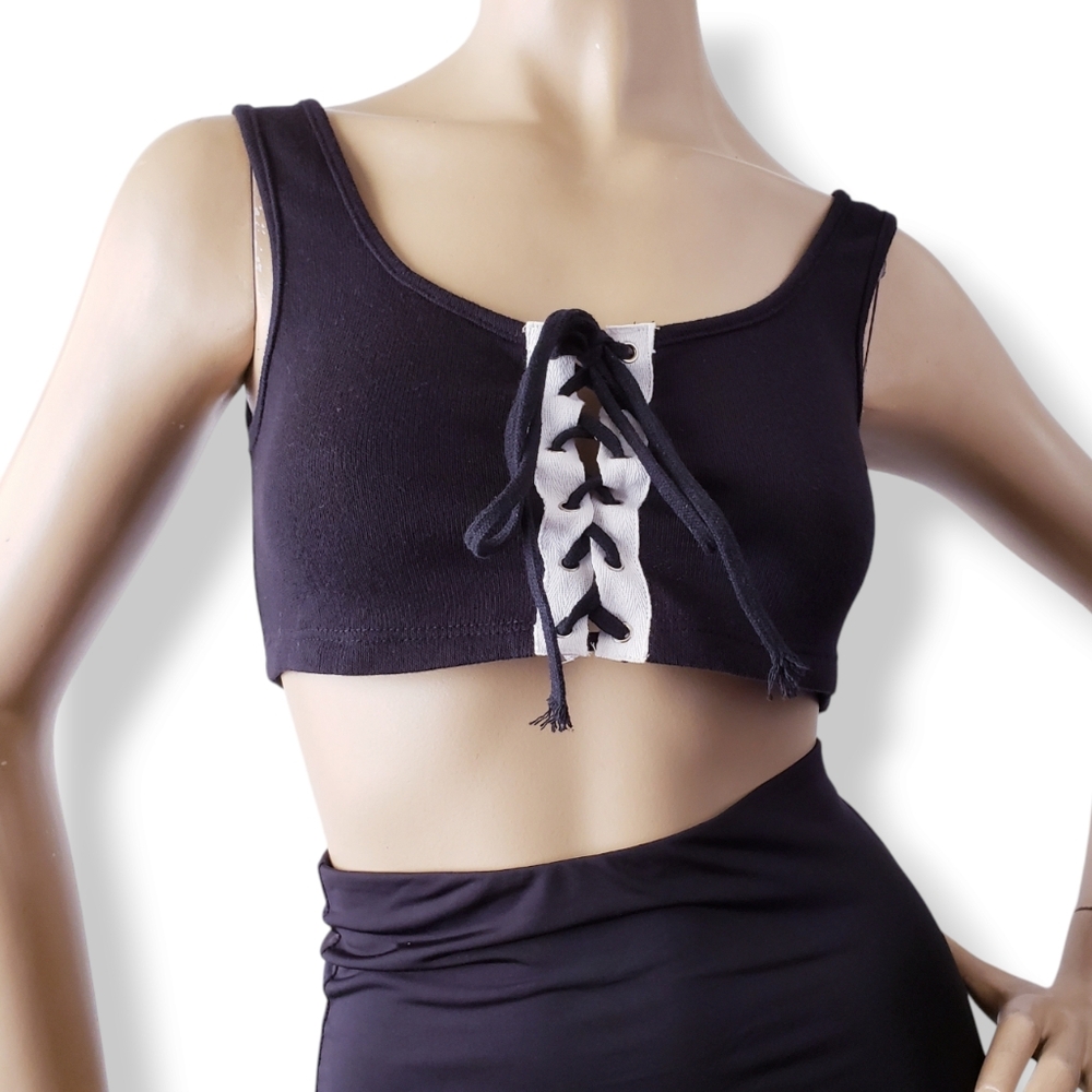 Better Be Black & White Front Lace Up Crop Top